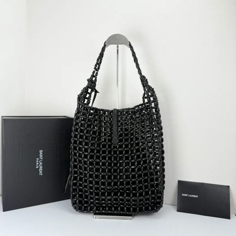 Saint Laurent Black Woven Shoulder Tote Bag 58932 28x35cm - Image 3