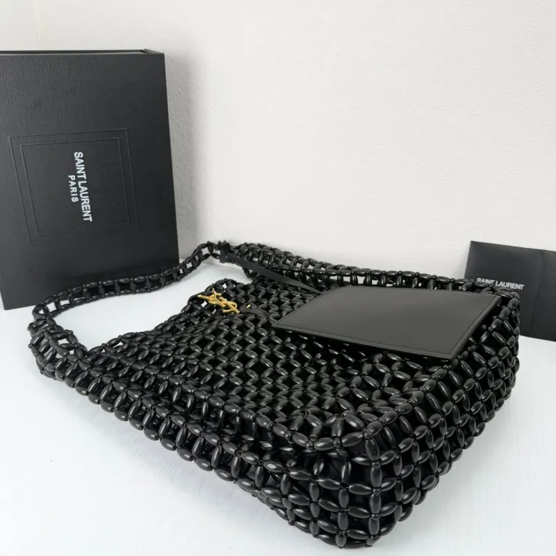 Saint Laurent Black Woven Shoulder Tote Bag 58932 28x35cm - Image 4