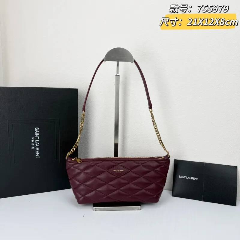 Saint Laurent Burgundy Quilted Shoulder Bag 755979