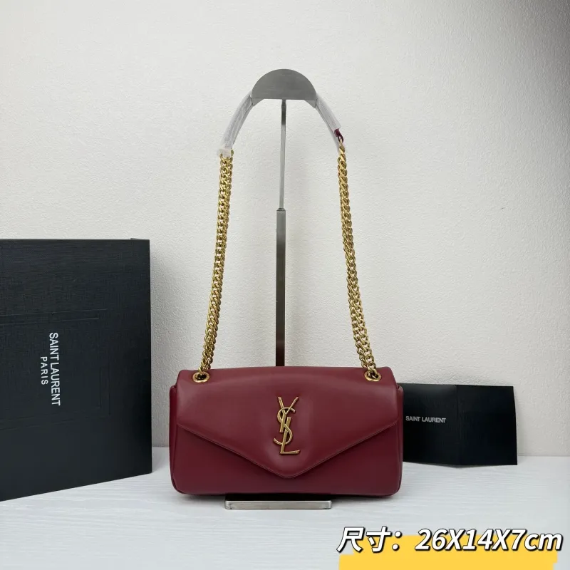 Saint Laurent Burgundy Chain Top Handle Bag 329
