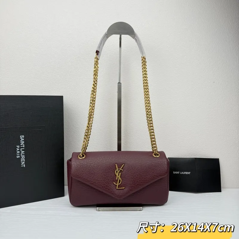 YSL Burgundy Leather Chain Shoulder Bag 337