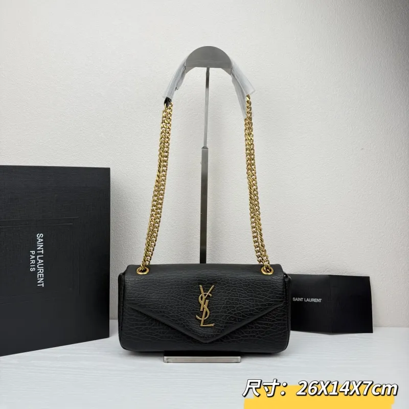 YSL Black Crocodile Leather Chain Shoulder Bag