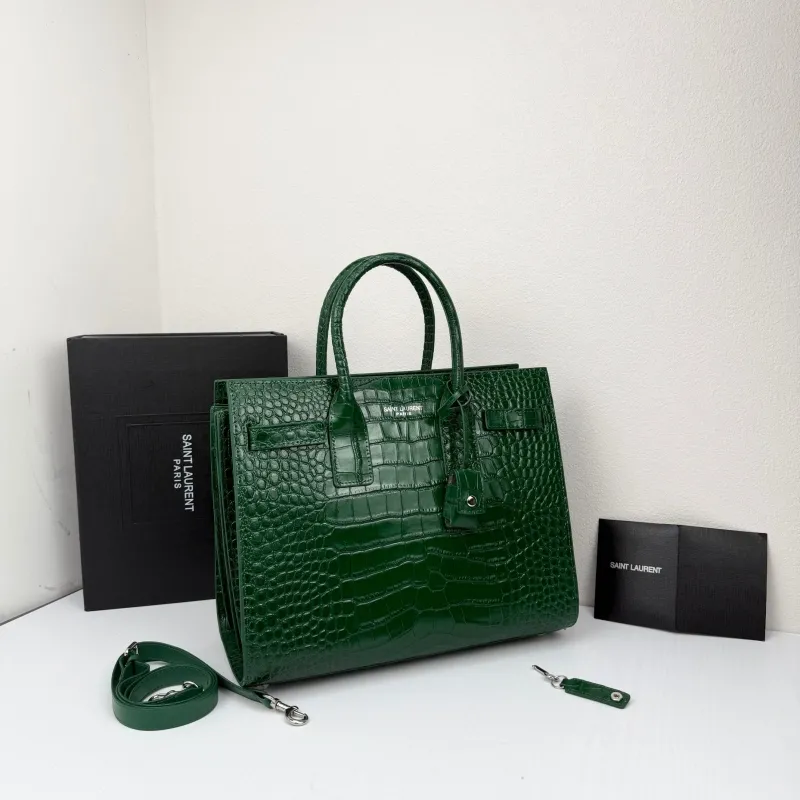 Alternative view of Saint Laurent Green Croc Embossed Top Handle Bag 324823