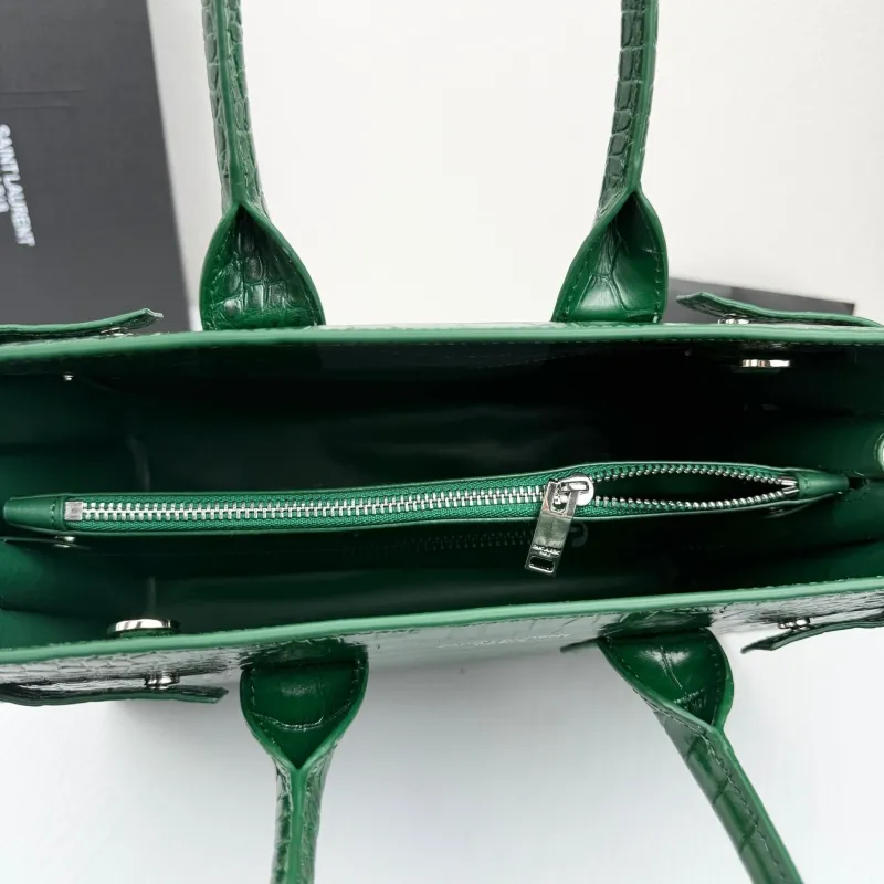 Saint Laurent Green Croc Embossed Top Handle Bag 324823 - Image 5