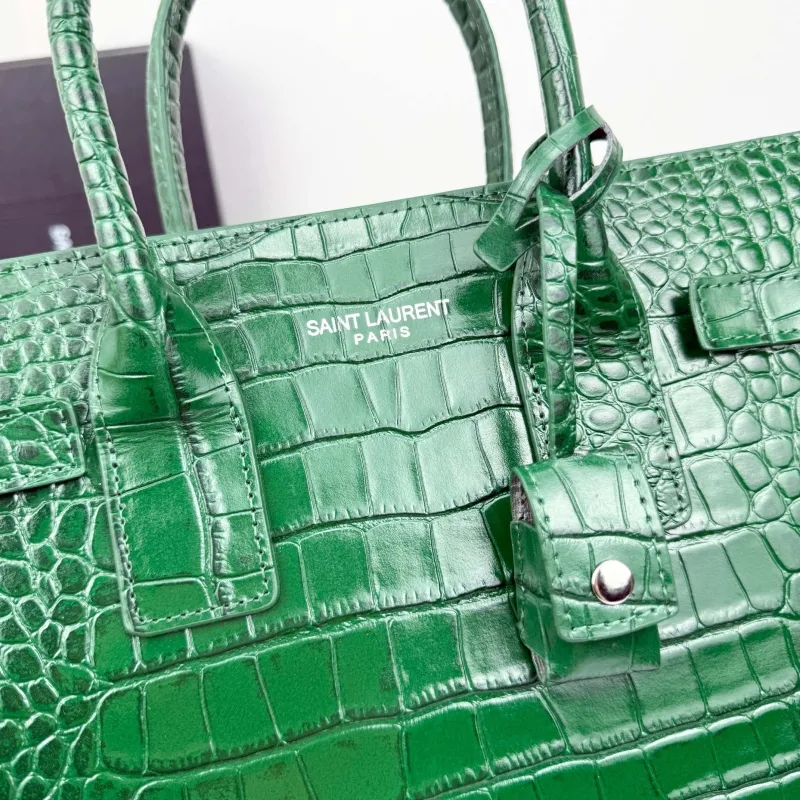 Saint Laurent Green Croc Embossed Top Handle Bag 324823 - Image 6