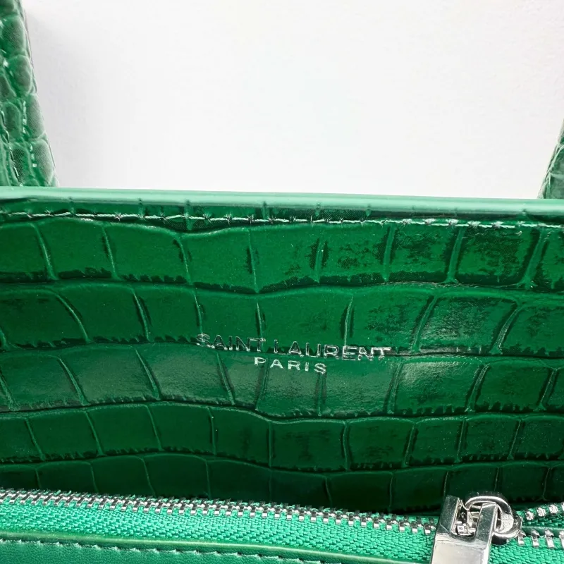 Saint Laurent Green Croc Embossed Top Handle Bag 324823 - Image 7