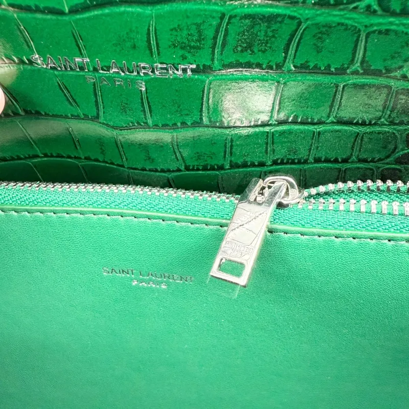 Saint Laurent Green Croc Embossed Top Handle Bag 324823 - Image 8