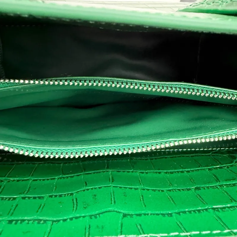 Saint Laurent Green Croc Embossed Top Handle Bag 324823 - Image 9