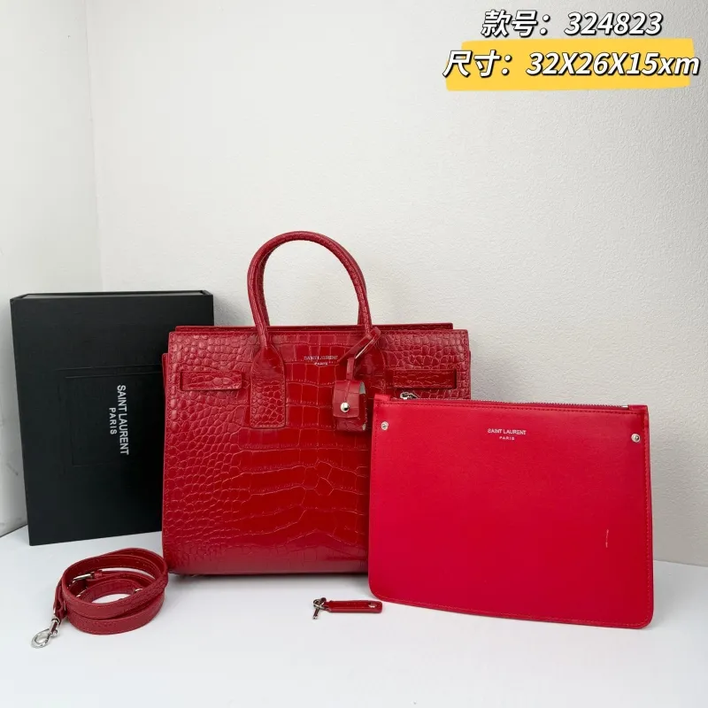 Saint Laurent Red Croc Embossed Top Handle Bag 324823