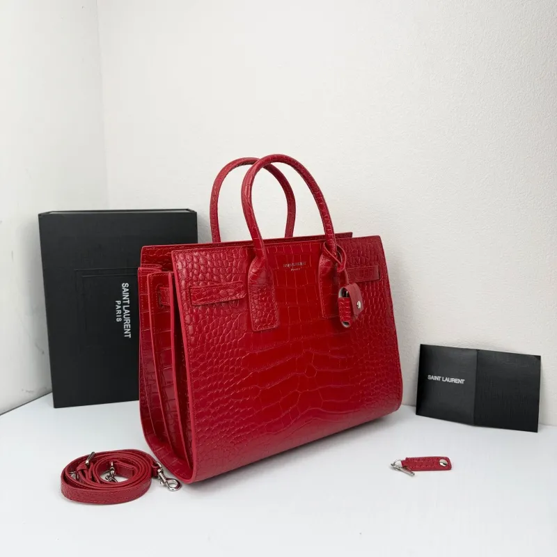 Alternative view of Saint Laurent Red Croc Embossed Top Handle Bag 324823