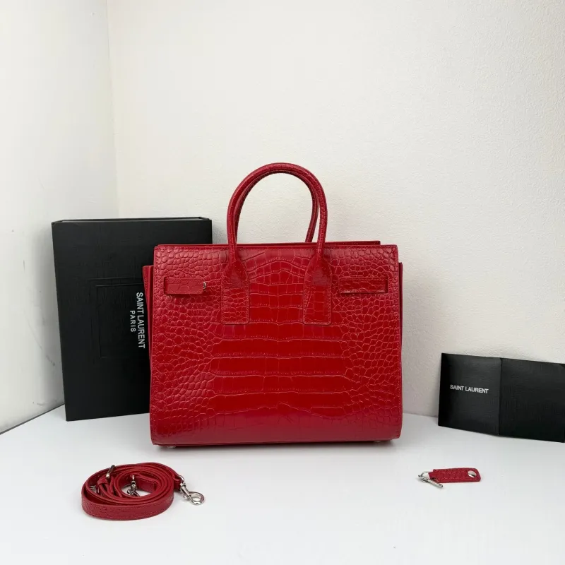 Saint Laurent Red Croc Embossed Top Handle Bag 324823 - Image 3