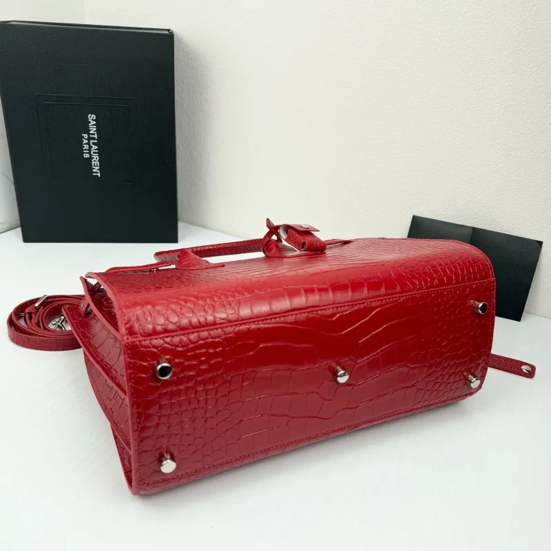 Saint Laurent Red Croc Embossed Top Handle Bag 324823 - Image 4