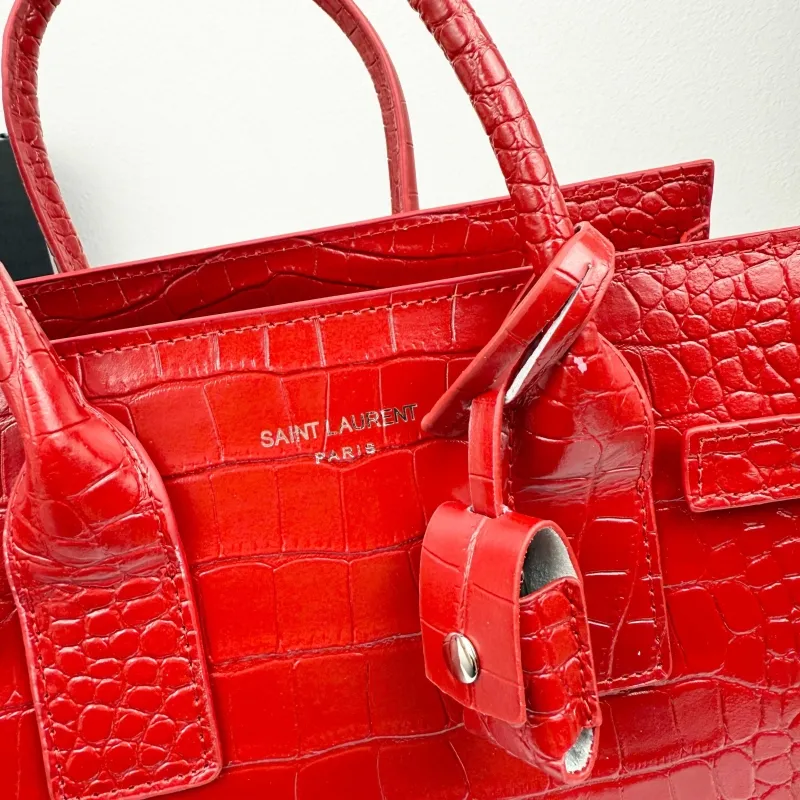 Saint Laurent Red Croc Embossed Top Handle Bag 324823 - Image 5