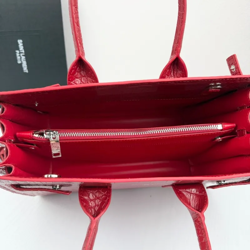 Saint Laurent Red Croc Embossed Top Handle Bag 324823 - Image 6