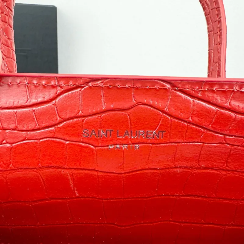Saint Laurent Red Croc Embossed Top Handle Bag 324823 - Image 7