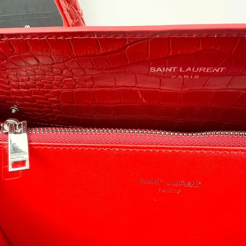 Saint Laurent Red Croc Embossed Top Handle Bag 324823 - Image 8