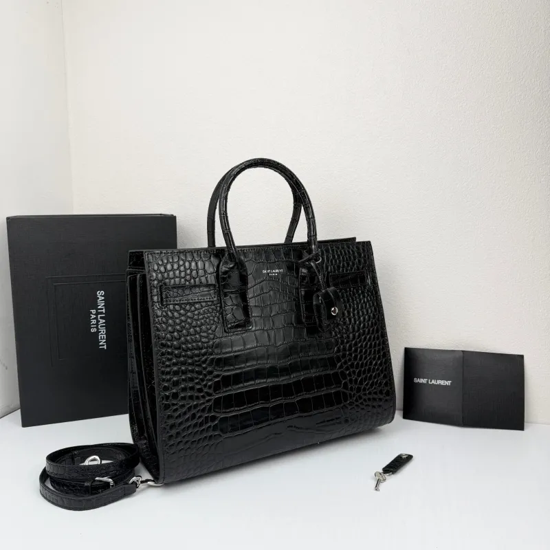 Alternative view of Saint Laurent Black Croc Embossed Top Handle Bag 324823