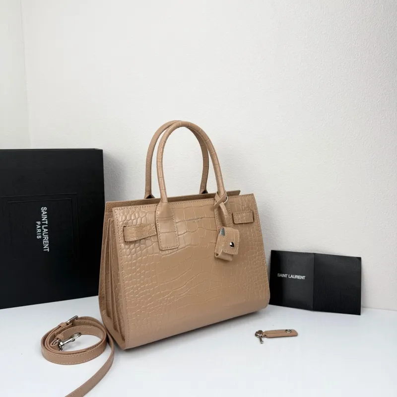 Alternative view of Saint Laurent 377183 Beige Croc Embossed Top Handle Bag