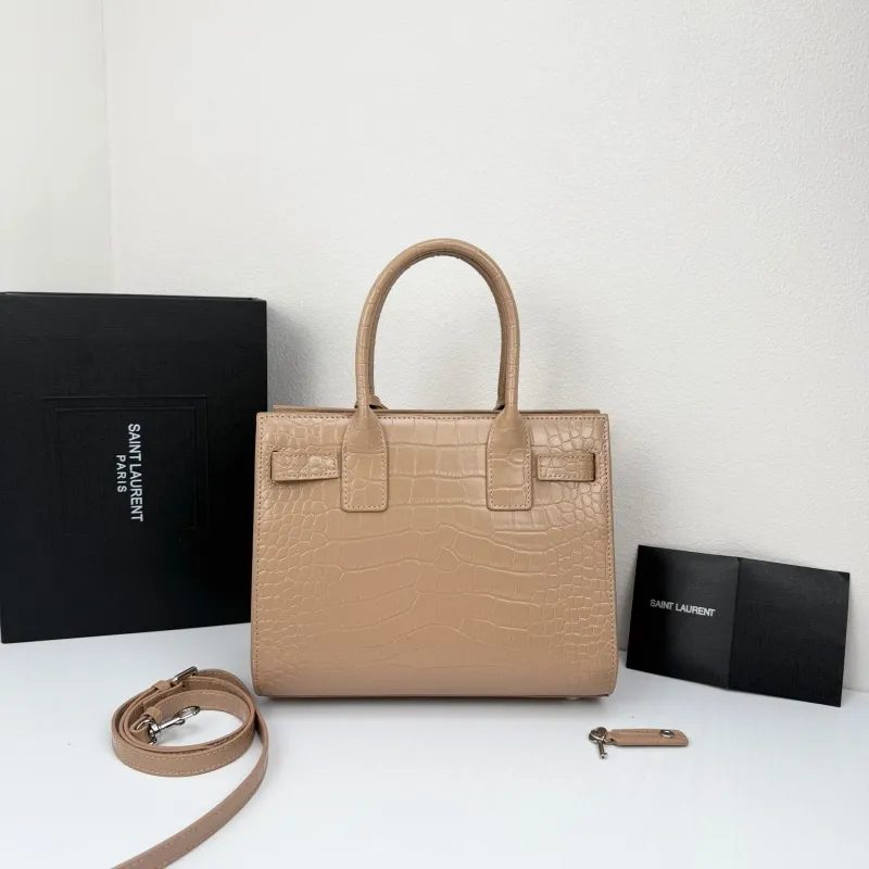 Saint Laurent 377183 Beige Croc Embossed Top Handle Bag - Image 3