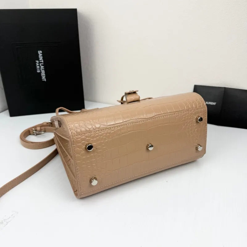 Saint Laurent 377183 Beige Croc Embossed Top Handle Bag - Image 4