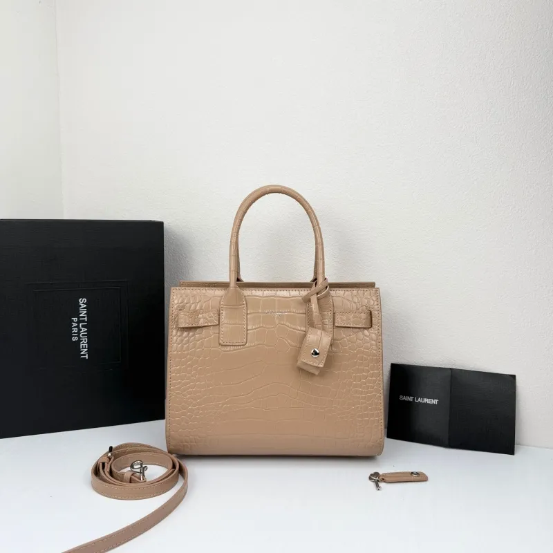 Saint Laurent 377183 Beige Croc Embossed Top Handle Bag - Image 5