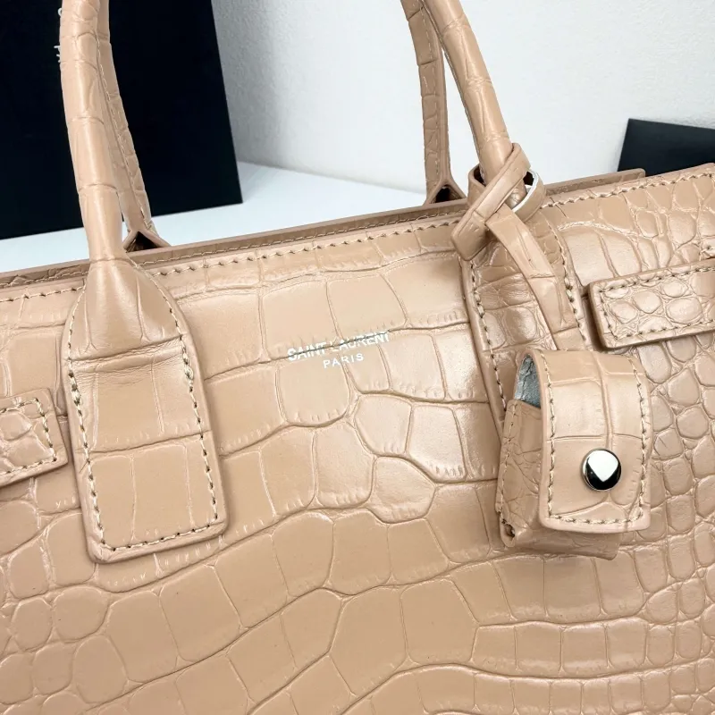 Saint Laurent 377183 Beige Croc Embossed Top Handle Bag - Image 6