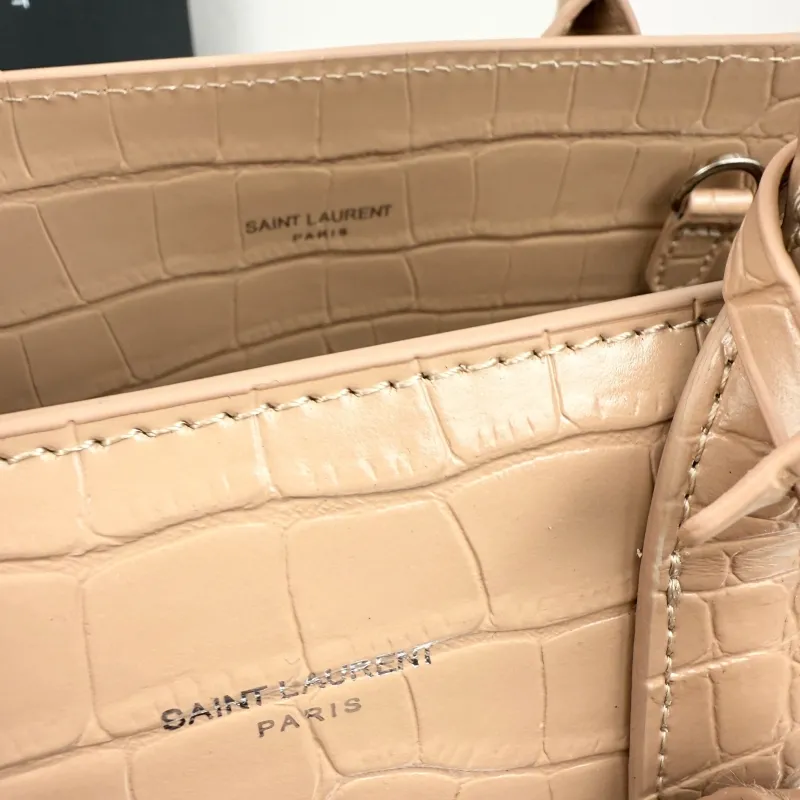Saint Laurent 377183 Beige Croc Embossed Top Handle Bag - Image 7