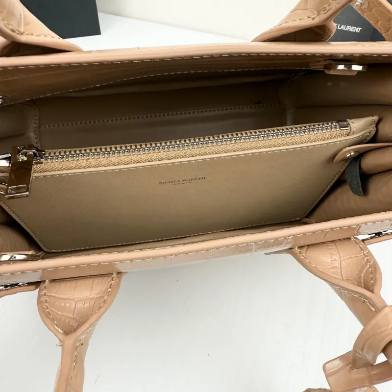 Saint Laurent 377183 Beige Croc Embossed Top Handle Bag - Image 8