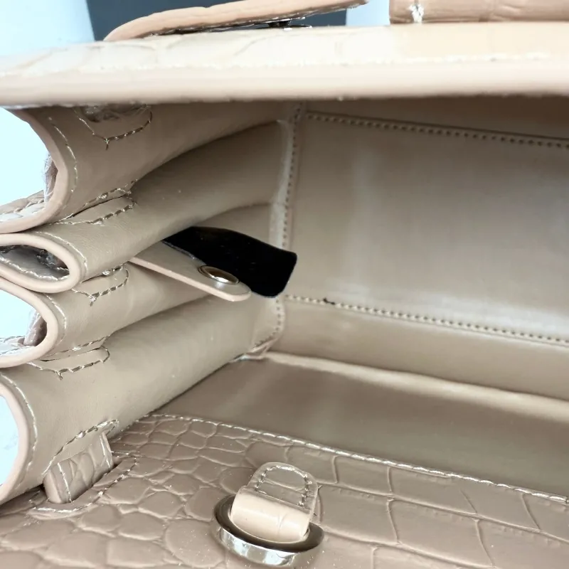 Saint Laurent 377183 Beige Croc Embossed Top Handle Bag - Image 9