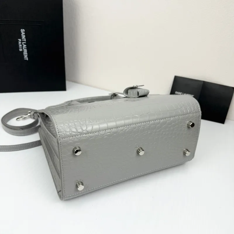 Saint Laurent Gray Croc Embossed Top Handle Bag 377183 - Image 4