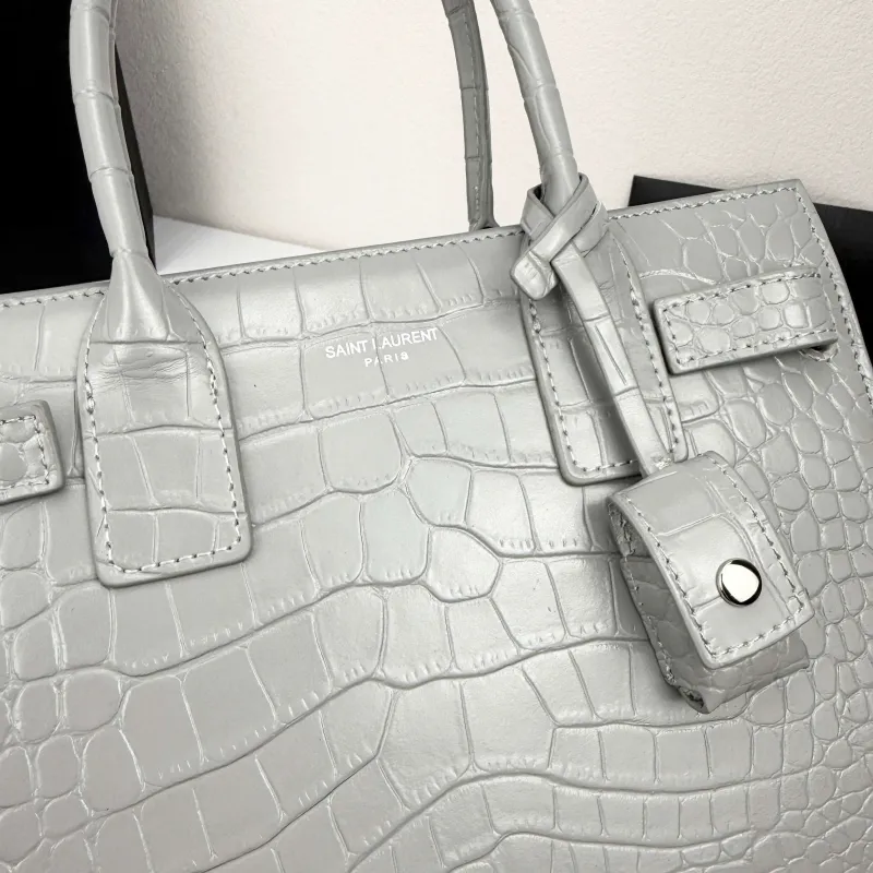 Saint Laurent Gray Croc Embossed Top Handle Bag 377183 - Image 6