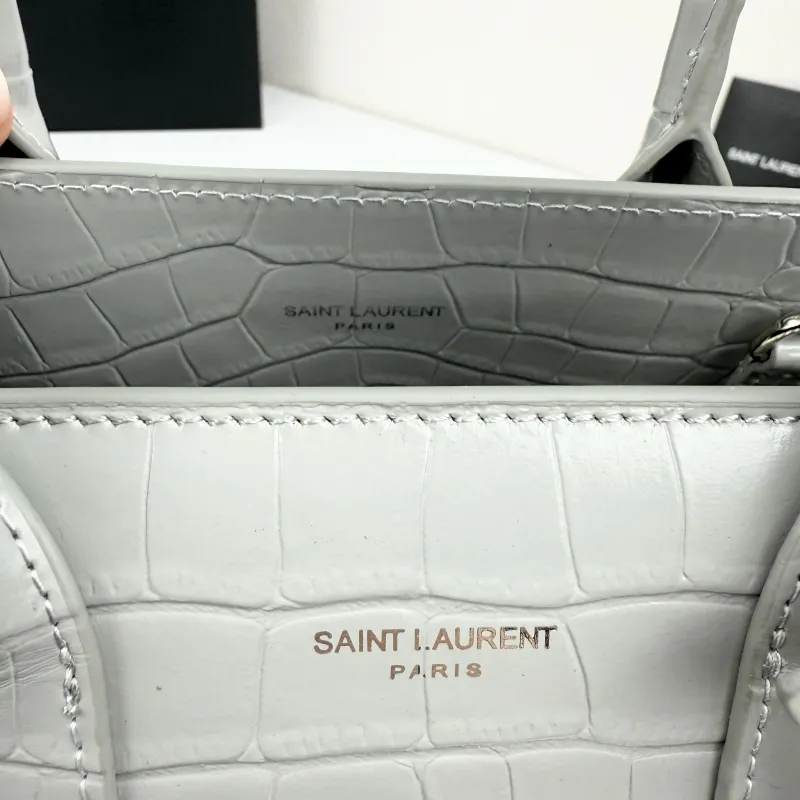 Saint Laurent Gray Croc Embossed Top Handle Bag 377183 - Image 7