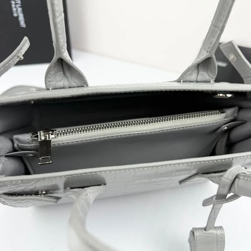 Saint Laurent Gray Croc Embossed Top Handle Bag 377183 - Image 8