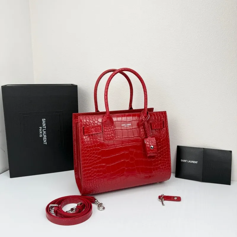Alternative view of Saint Laurent Red Crocodile Embossed Top Handle Bag 377183