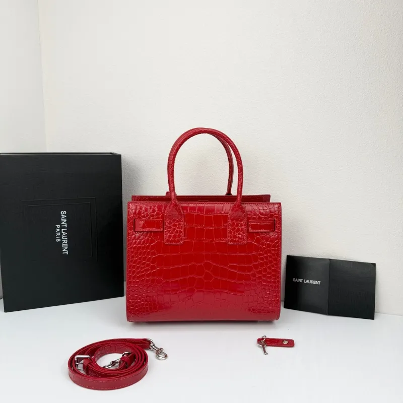 Saint Laurent Red Crocodile Embossed Top Handle Bag 377183 - Image 3