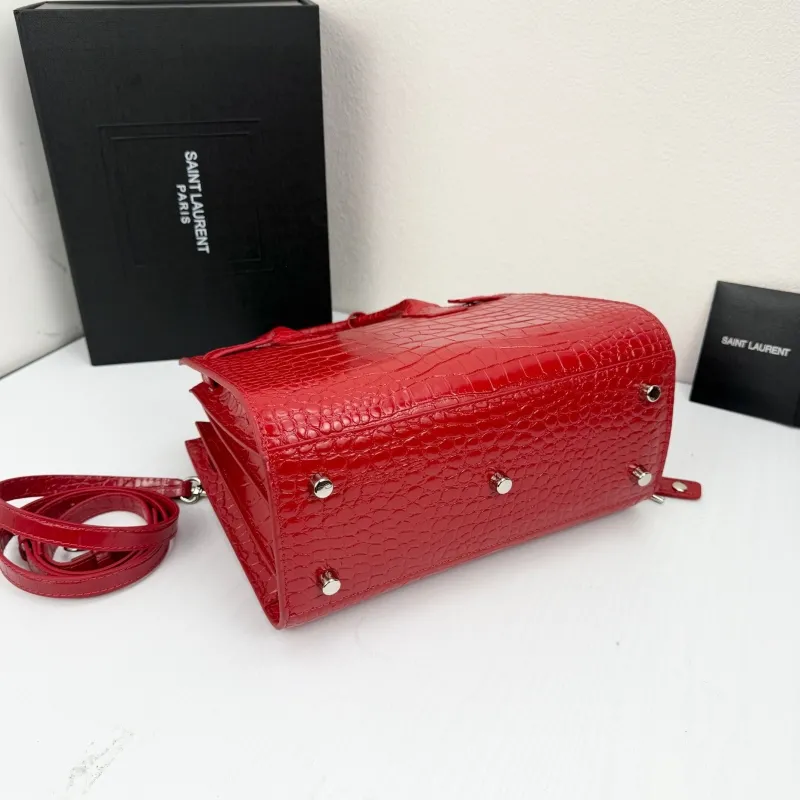 Saint Laurent Red Crocodile Embossed Top Handle Bag 377183 - Image 4