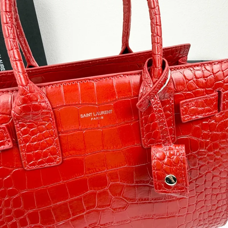 Saint Laurent Red Crocodile Embossed Top Handle Bag 377183 - Image 6