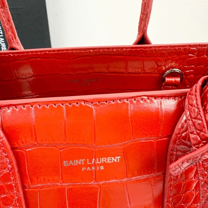 Saint Laurent Red Crocodile Embossed Top Handle Bag 377183 - Image 7