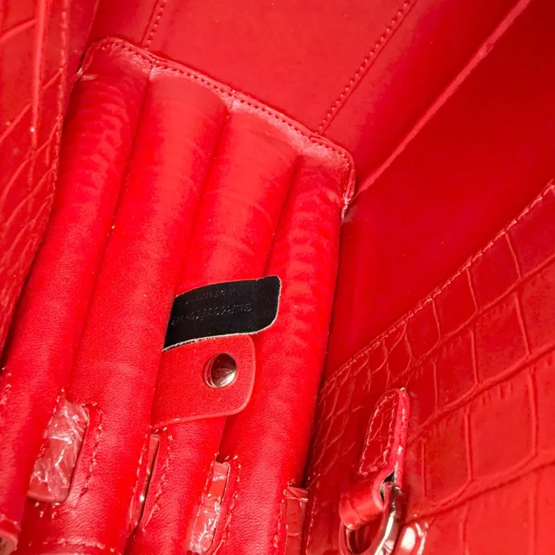 Saint Laurent Red Crocodile Embossed Top Handle Bag 377183 - Image 9