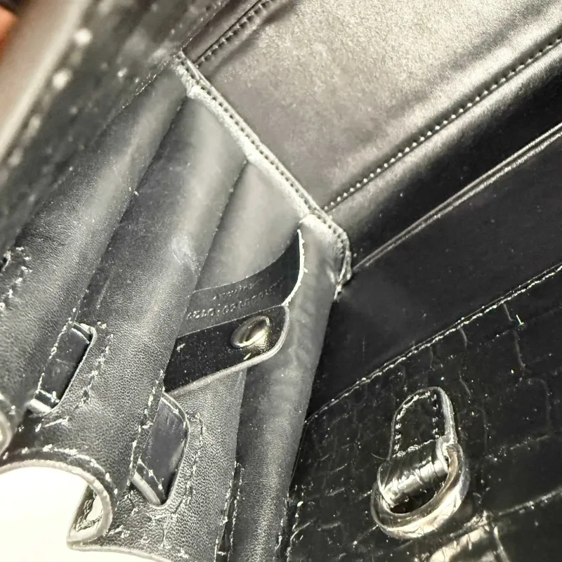 Saint Laurent 377183 Black Croc Embossed Top Handle Bag - Image 9
