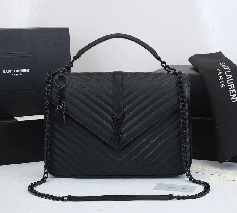Saint Laurent Black Quilted Top Handle Chain Bag