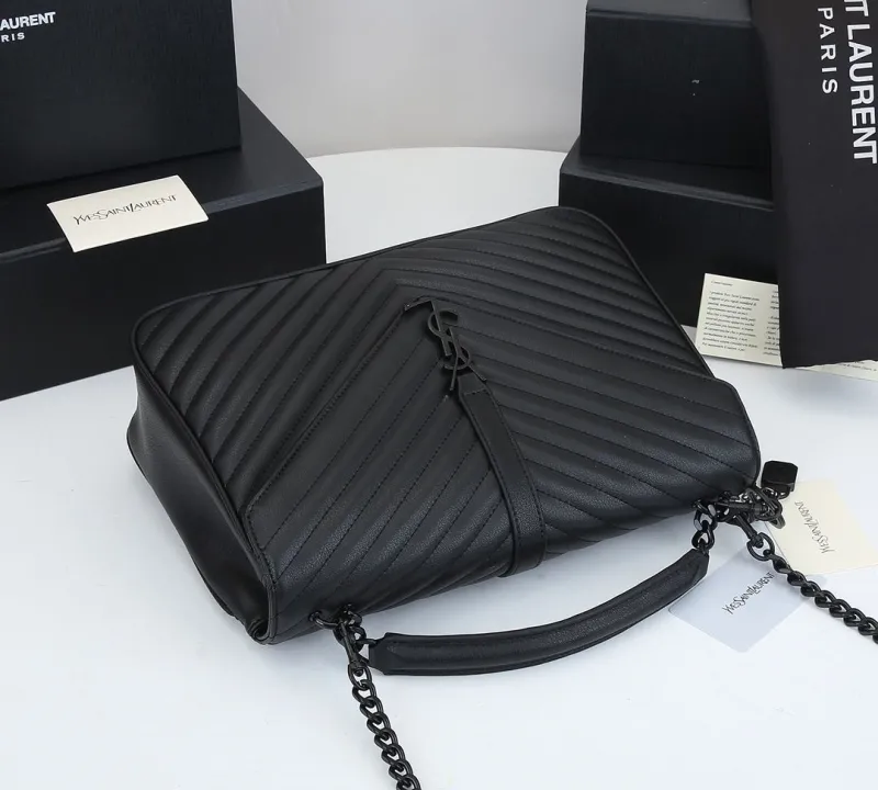 Saint Laurent Black Quilted Top Handle Chain Bag - Image 7
