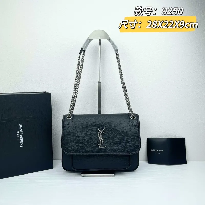 YSL Black Leather Chain Shoulder Bag Model 9250 Size 28x22x9cm