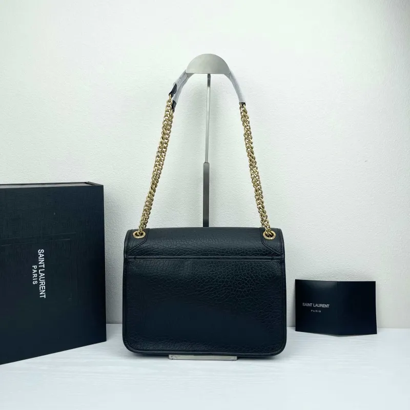 YSL Black Leather Chain Shoulder Bag Model 9250 Size 28x22x9cm - Image 3