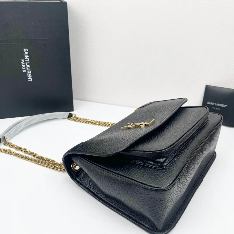 YSL Black Leather Chain Shoulder Bag Model 9250 Size 28x22x9cm - Image 4