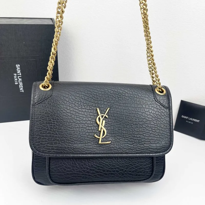 YSL Black Leather Chain Shoulder Bag Model 9250 Size 28x22x9cm - Image 5