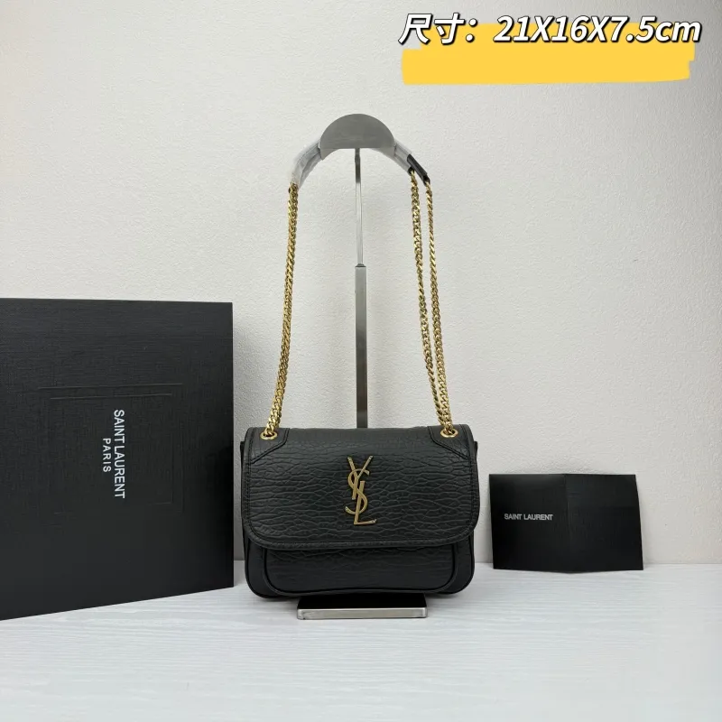 YSL Black Leather Chain Shoulder Bag 364 21x16x7.5cm