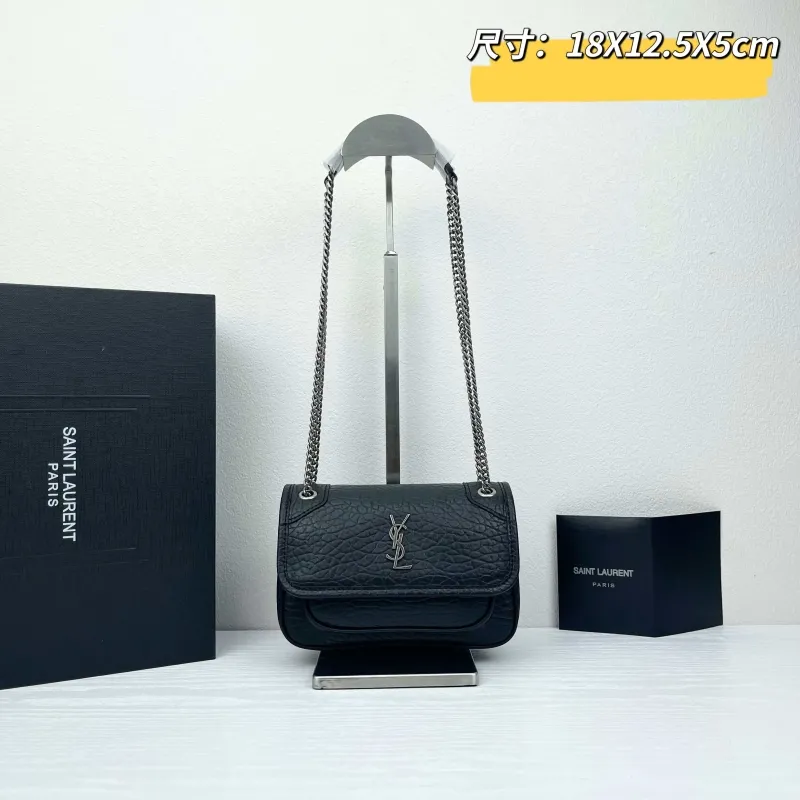 Saint Laurent Black Leather Chain Shoulder Bag 18x12.5x5cm