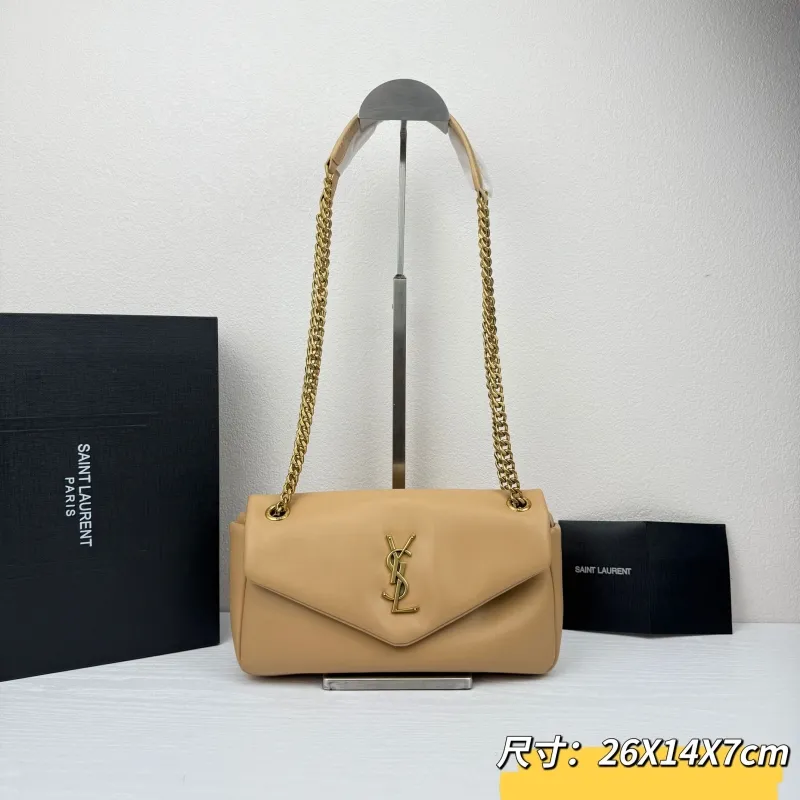 YSL Beige Leather Chain Shoulder Bag