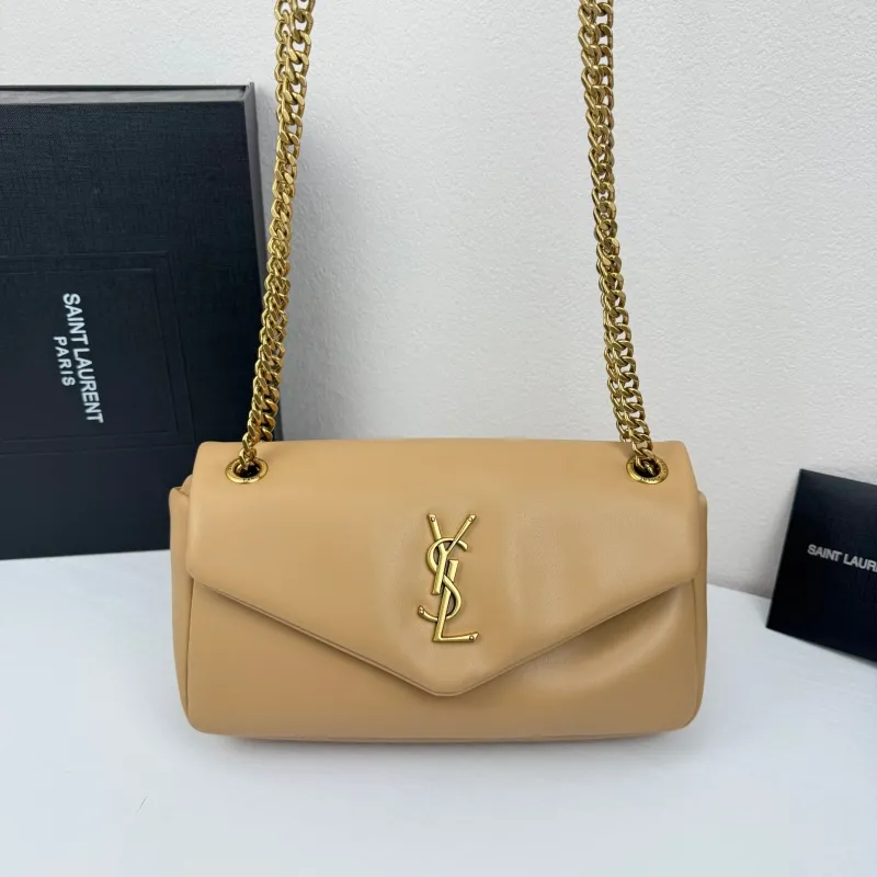 YSL Beige Leather Chain Shoulder Bag - Image 5